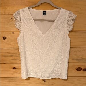 SHEIN White Lace V-Neck Ruffle Sleeve Camisole Top